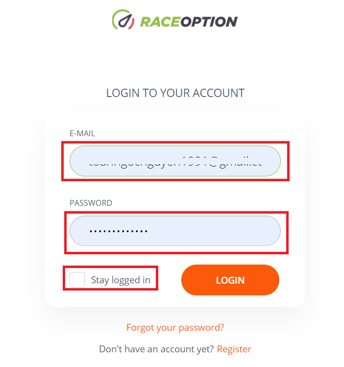 Cách mở tài khoản và đăng nhập vào Raceoption
