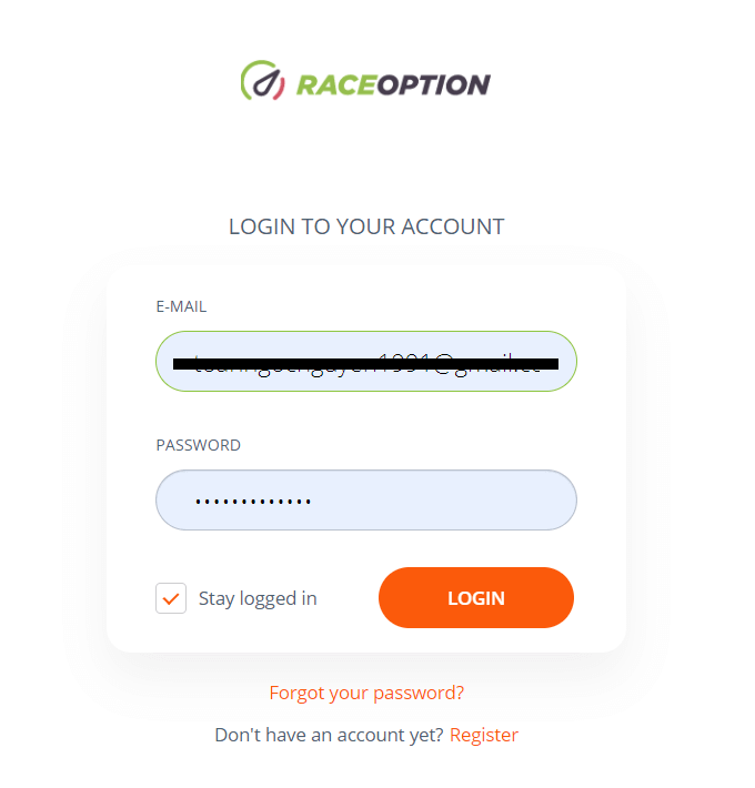 Cách đăng ký và đăng nhập tài khoản trong Raceoption